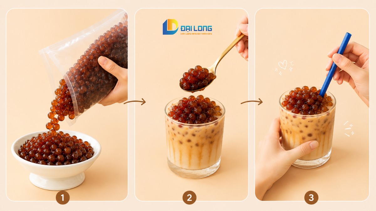 hướng dẫn các bước sử dụng trân châu 3q caramel đại long