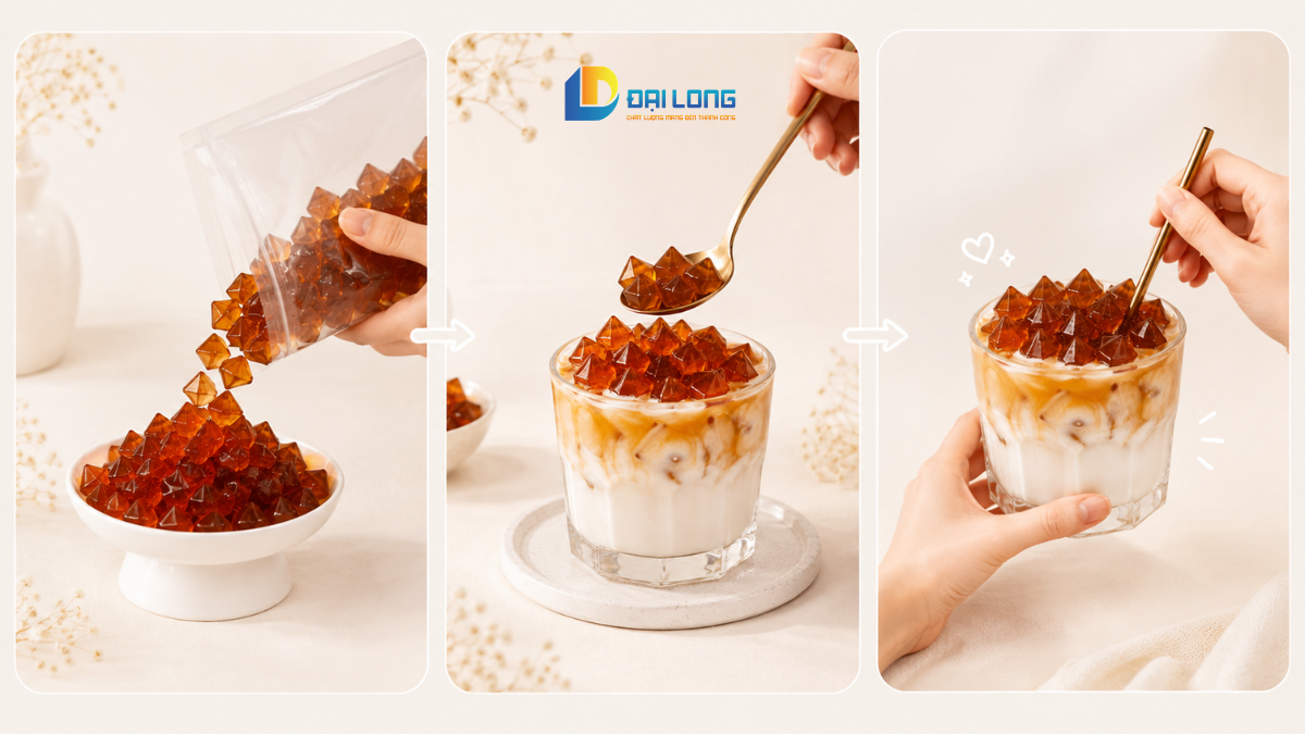 hướng dẫn các bước sử dụng trân châu 3q kim cương caramel đại long