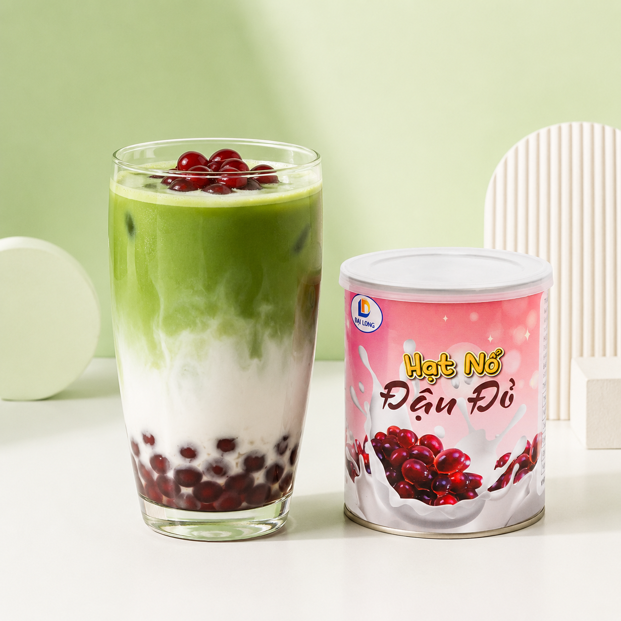 matcha latte hạt nổ đậu đỏ đại long