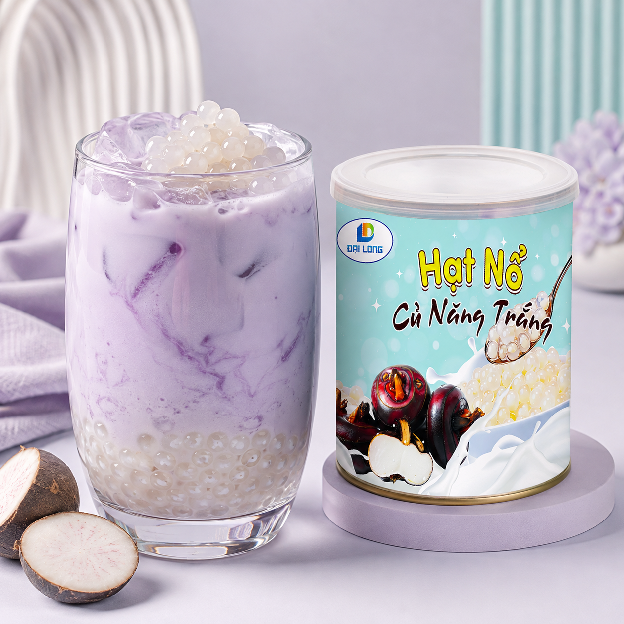 trà sữa khoai môn hạt nổ củ năng trắng