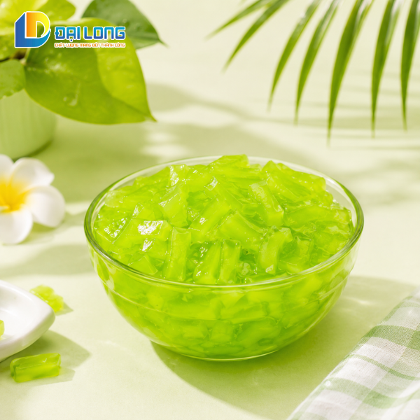 Cận cảnh bát đựng thạch dừa táo xanh đại long Cận cảnh bát đựng thạch dừa táo xanh đại long