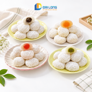 bàn bày đĩa bánh mochi 250g đại long 4 vị