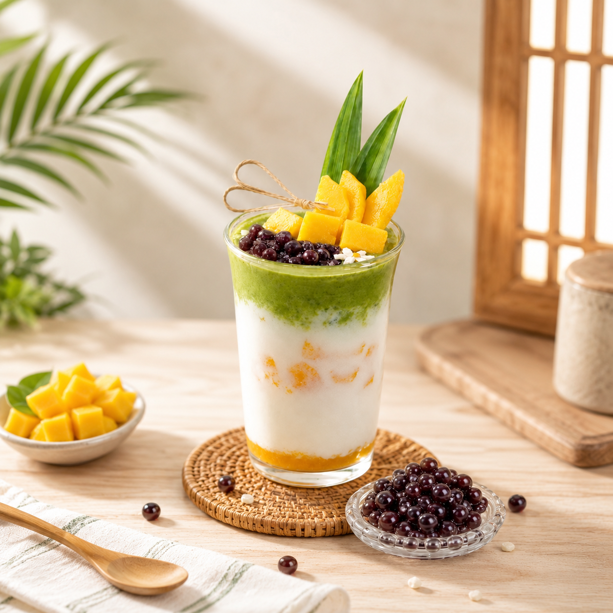matcha latte xoài hạt nổ đậu đỏ đại long